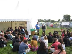 Festival volunteer briefing from the front 