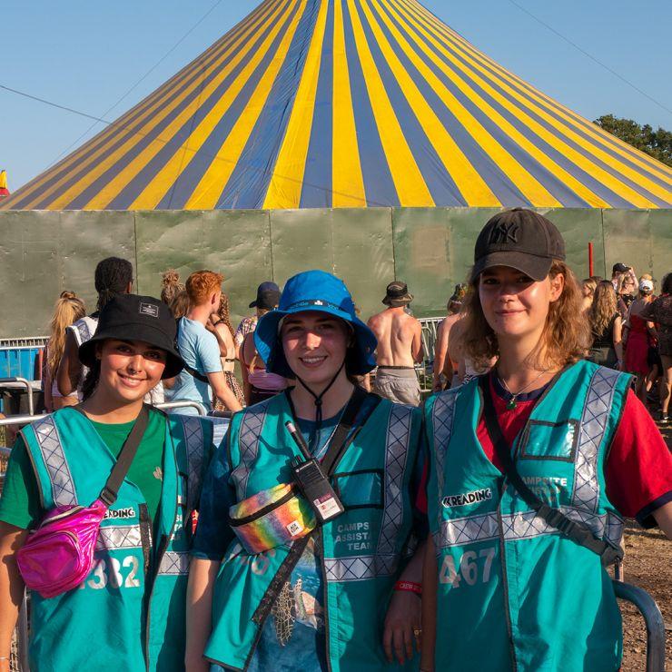Event Volunteers and Stewards - Hotbox Events - Arena volunteers in front of dance tent - 2022-001 740PxSq72Dpi