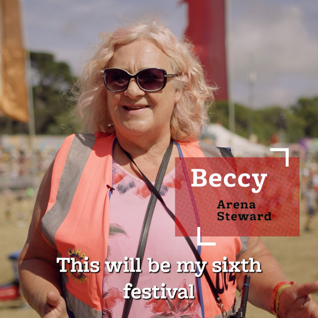 Beccy an Arena Steward volunteering with Hotbox Events at Camp Bestival!